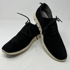 Cole Haan Zerogrand Grand. OS Wingtip Oxford Black Suede Womens Lace Up Shoe 8B